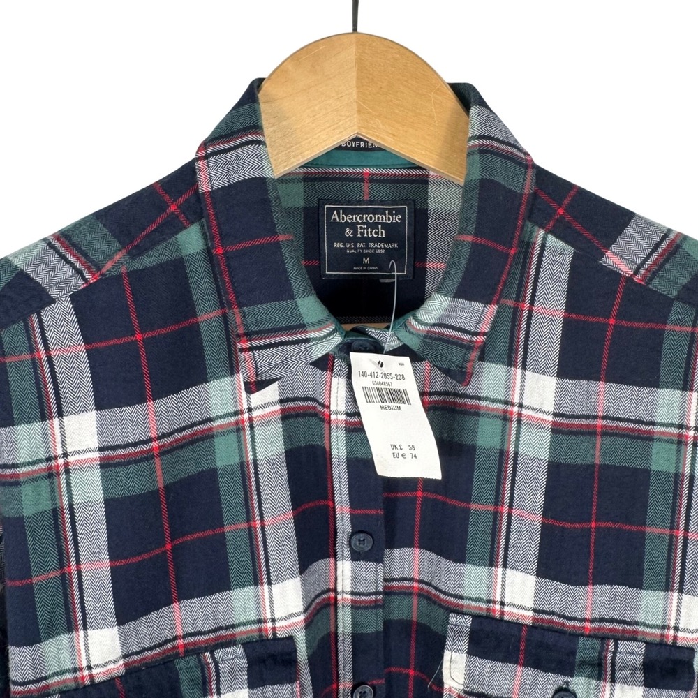 Abercrombie & Fitch Boyfriend Flannel Shirt Womens M Navy Green Plaid 14050172